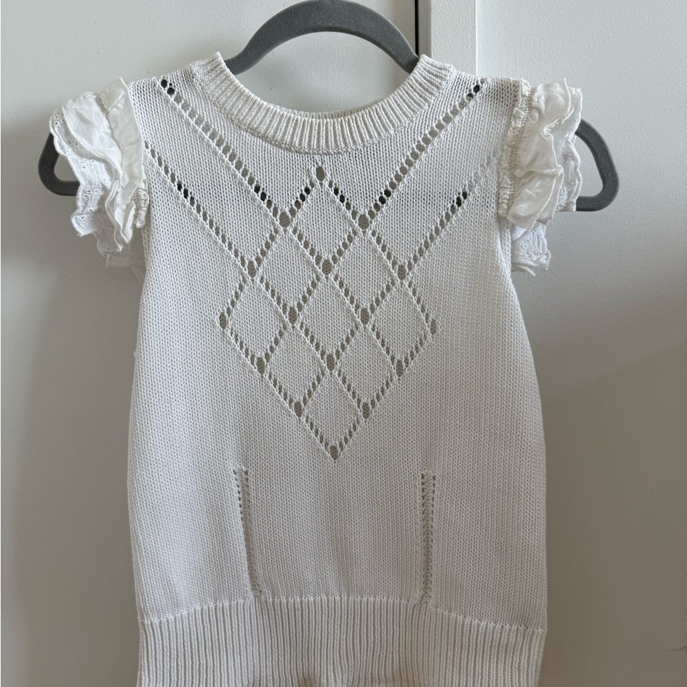 Coach White Knit Sweater with Puff Sleeves